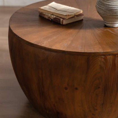 31.50'Vintage Style Bucket Shaped Coffee Table with storage function, for Office, Dining Room and Living Room, Brown - Usofuns