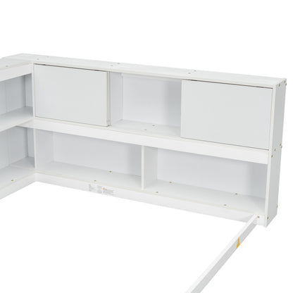 Full Floor Bed with L-shaped Bookcases (White)