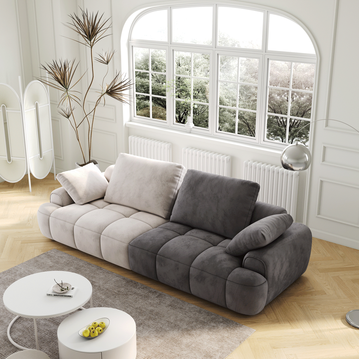 Contemporary Upholstered Sofa – Beige & Grey