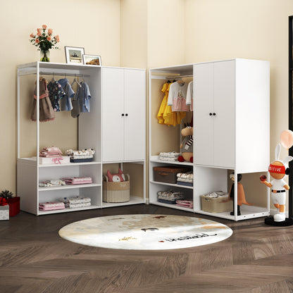 Wardrobe Closet, White Cabinet with Shelves, High wardrobe with 2 doors, some storage shelves,Large Clothing Storage with Hanging Rod for Bedroom, Living/Laundry Room