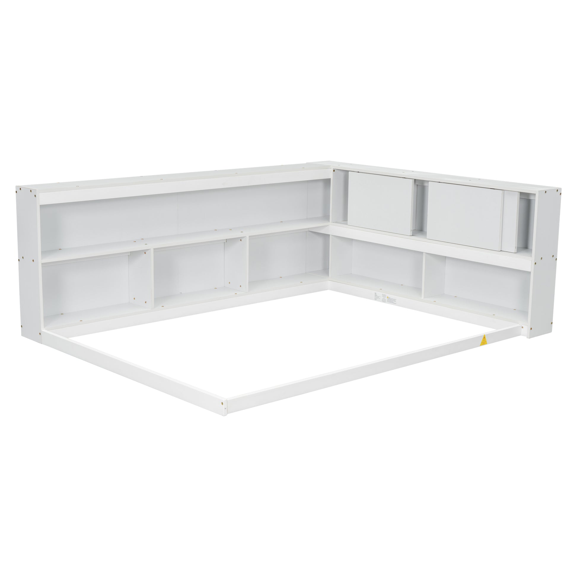 Full Floor Bed with L-shaped Bookcases (White)