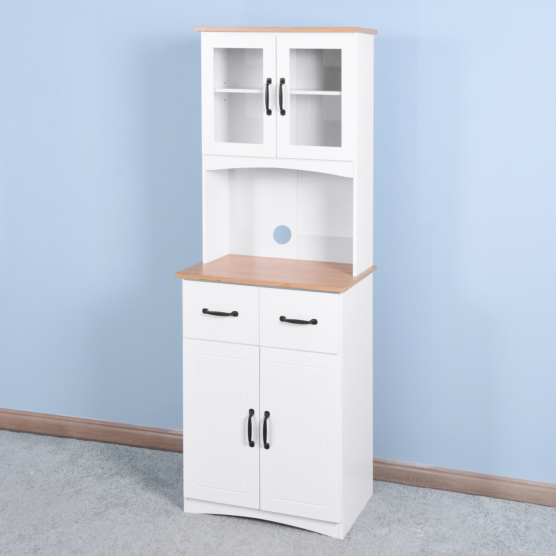 Double Layer White Kitchen Cabinet with Drawer
