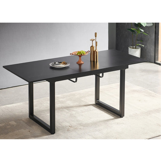 black color,Square Extendable Dining Table with metal leg,Modern Space Saving Kitchen Table for Living Room( 70.86