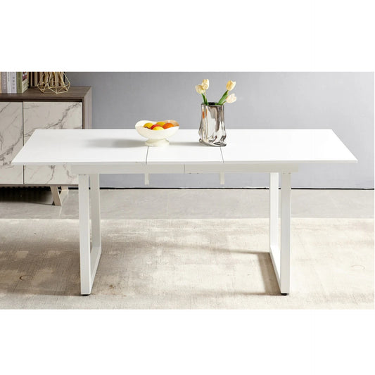 white color,Square Extendable Dining Table with metal leg,Modern Space Saving Kitchen Table for Living Room( 70.86