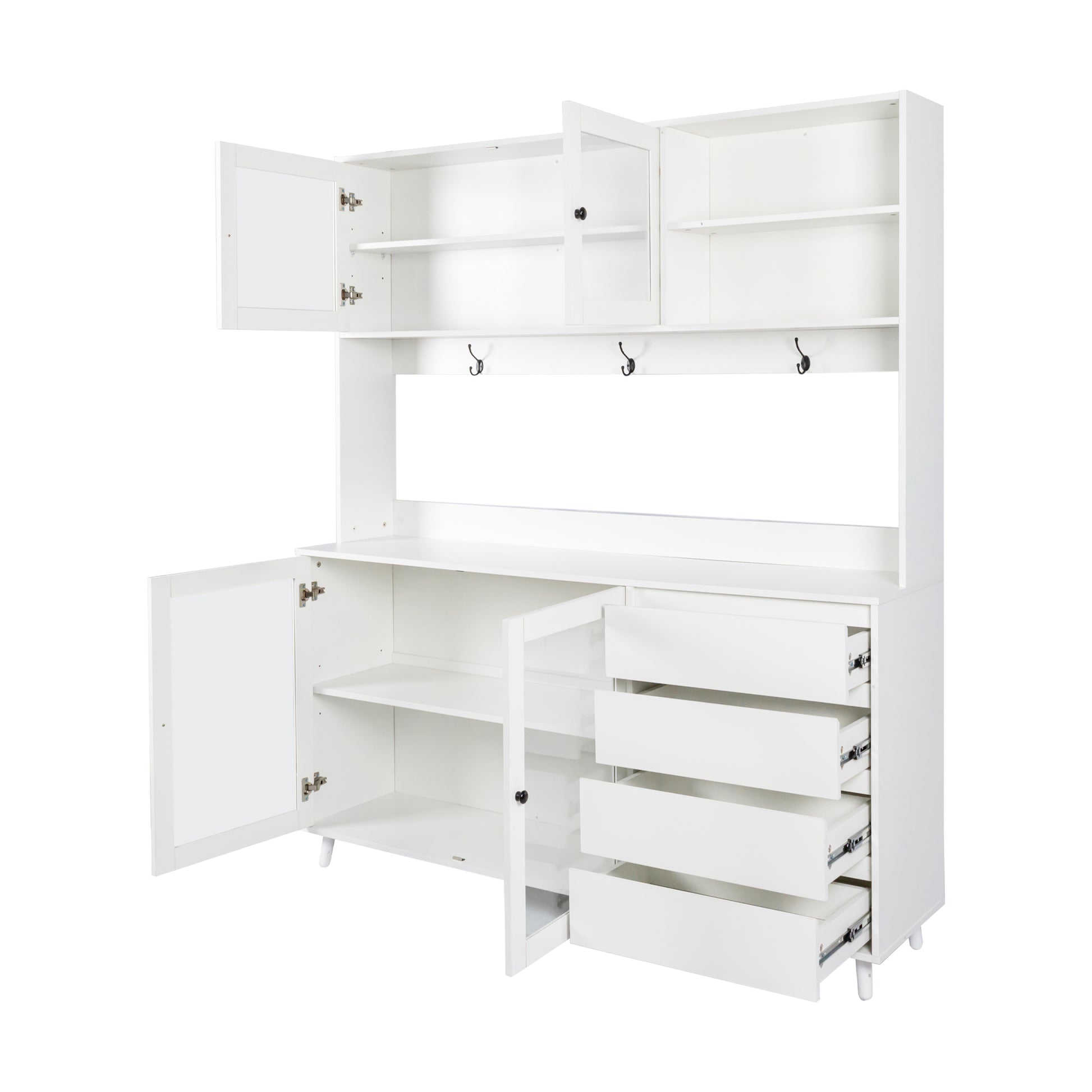 Three-layer White Pantry Cabinet with Drawers