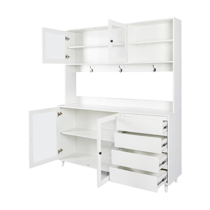 Three-layer White Pantry Cabinet with Drawers