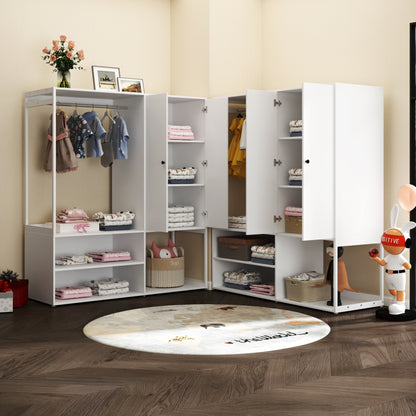 Wardrobe Closet, White Cabinet with Shelves, High wardrobe with 2 doors, some storage shelves,Large Clothing Storage with Hanging Rod for Bedroom, Living/Laundry Room