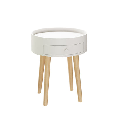 18'H Nightstand with Storage Drawer & Oak Legs Bedside Table, Sofa Side Coffee Table for Bedroom, Living Room, White
