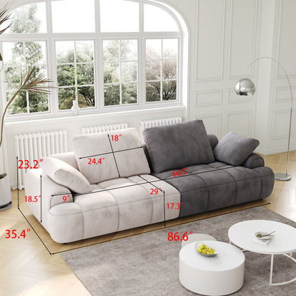 86.6″ Large size two Seat Sofa,Modern Upholstered,Beige paired with grey suede fabric - Usofuns