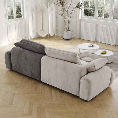 86.6″ Large size two Seat Sofa,Modern Upholstered,Beige paired with grey suede fabric - Usofuns