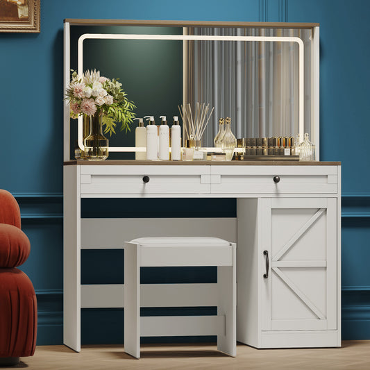 Makeup Vanity Table-White with Stool