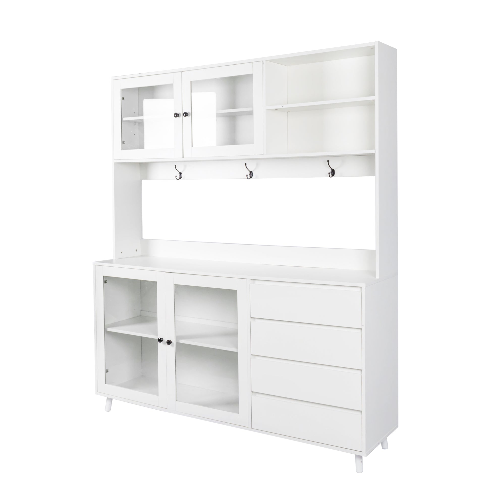 Three-layer White Pantry Cabinet with Drawers