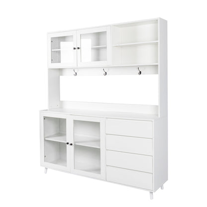 Three-layer White Pantry Cabinet with Drawers