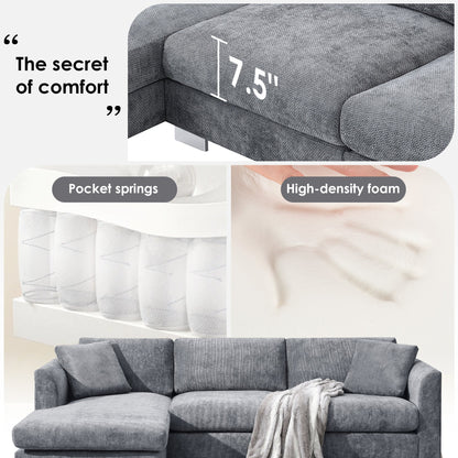 96*56' Modern Cloud Sectional Sofa,L - shaped Luxury Couch Set with 2 Free pillows,4 - seat Chenille Indoor Furniture with Oversized Chaise for Living Room,Apartment,Office,3 Colors - Usofuns