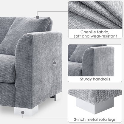 96*56' Modern Cloud Sectional Sofa,L - shaped Luxury Couch Set with 2 Free pillows,4 - seat Chenille Indoor Furniture with Oversized Chaise for Living Room,Apartment,Office,3 Colors - Usofuns