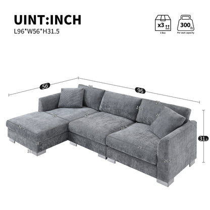 96*56' Modern Cloud Sectional Sofa,L - shaped Luxury Couch Set with 2 Free pillows,4 - seat Chenille Indoor Furniture with Oversized Chaise for Living Room,Apartment,Office,3 Colors - Usofuns