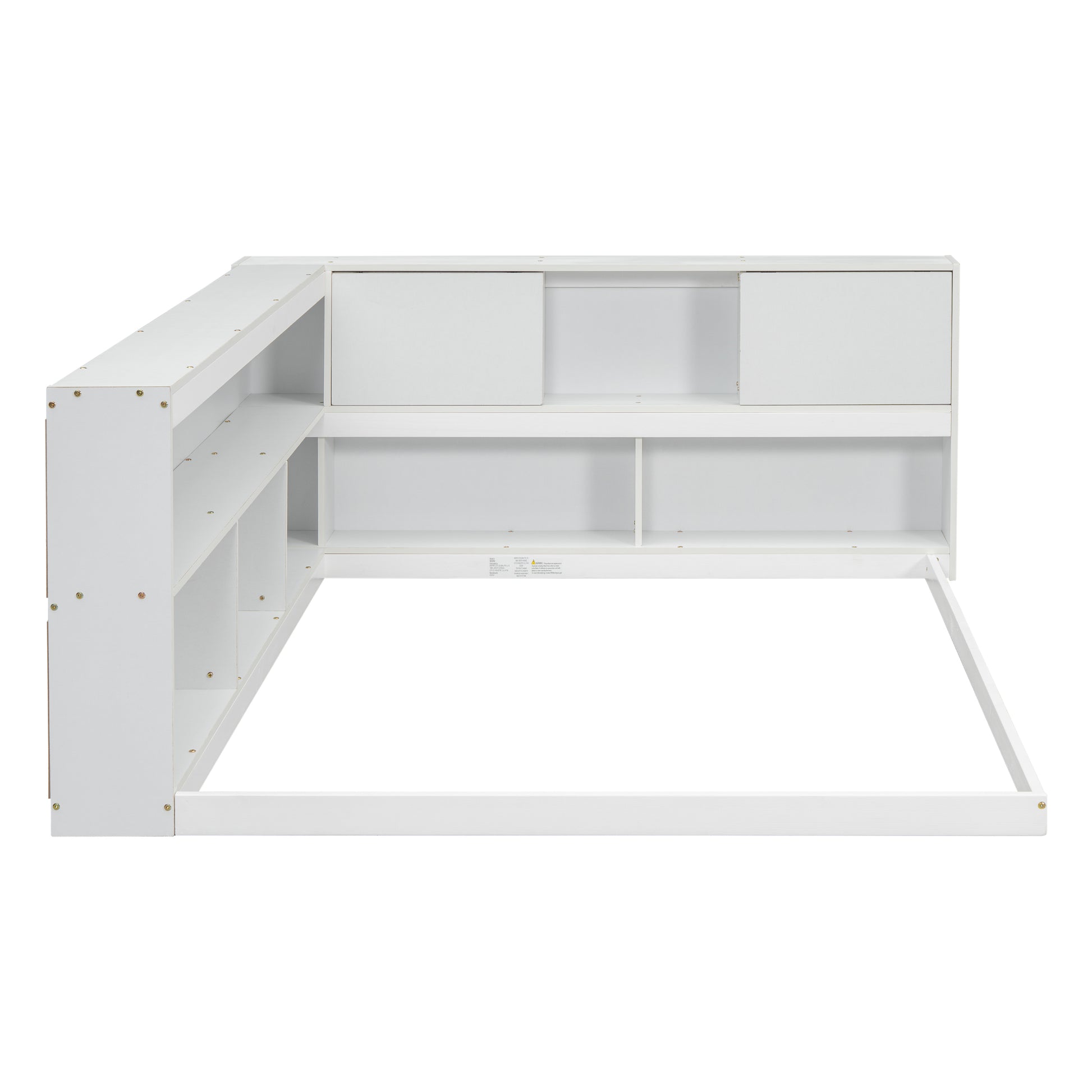 Full Floor Bed with L-shaped Bookcases (White)