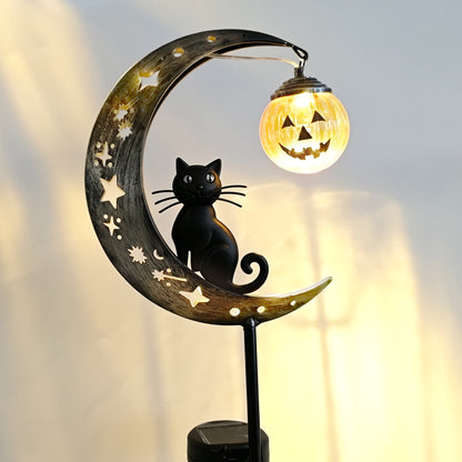 Halloween Garden Stake Light with Black Cat & Pumpkin