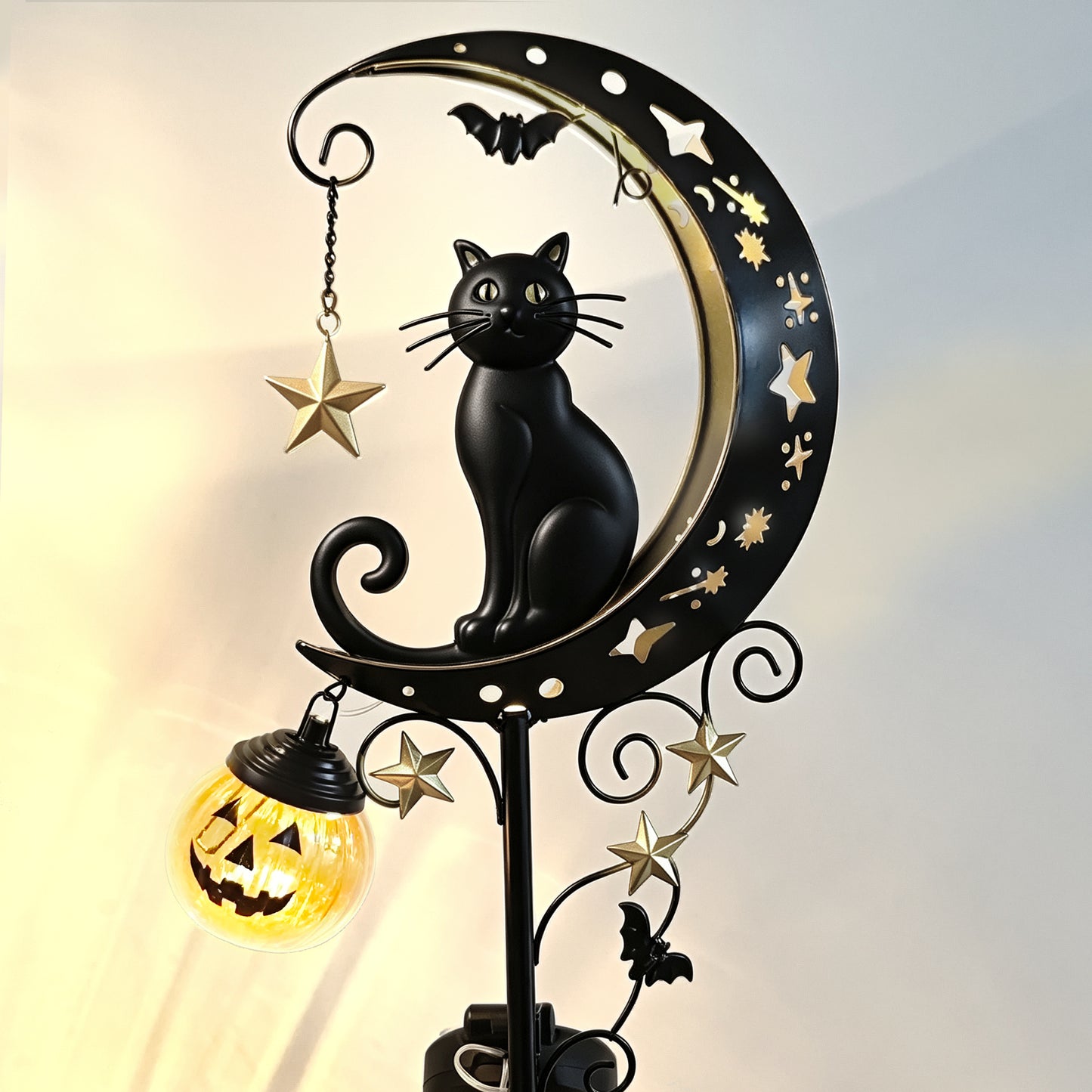 Halloween Garden Stake Light with Black Cat & Pumpkin