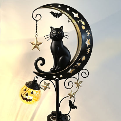 Halloween Garden Stake Light with Black Cat & Pumpkin