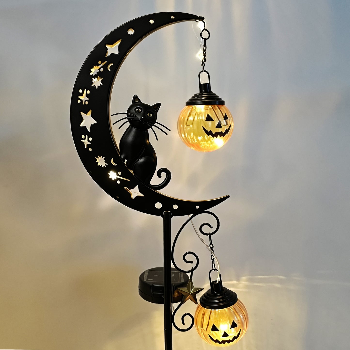 Halloween Garden Stake Light with Black Cat & Pumpkin