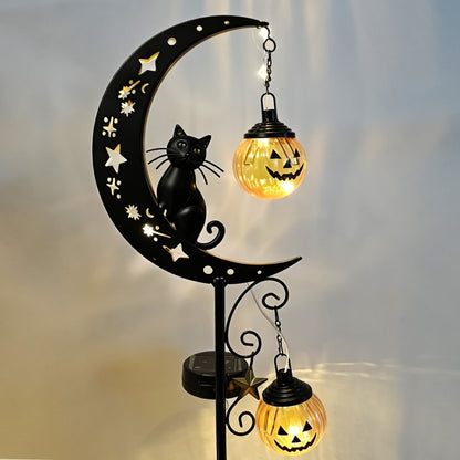 Halloween Garden Stake Light with Black Cat & Pumpkin