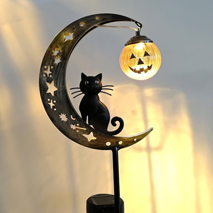 Halloween Garden Stake Light with Black Cat & Pumpkin