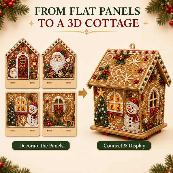 3D Christmas Wooden House Diamond Art Kit