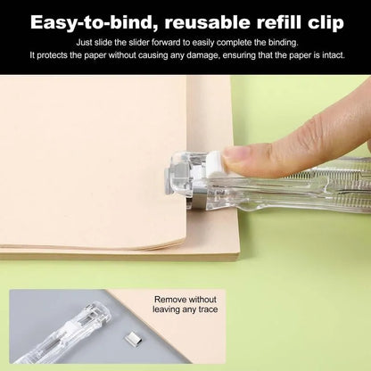 Portable Binder Clip Stapler - Includes 58 reusable clips