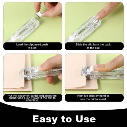 Portable Binder Clip Stapler - Includes 58 reusable clips
