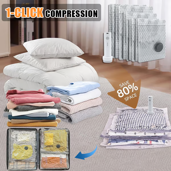 Cordless Travel Vacuum Storage Compression Bag Set