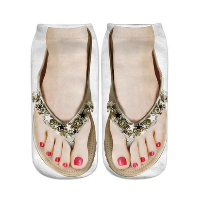Women Manicure Print Flip Flop Socks