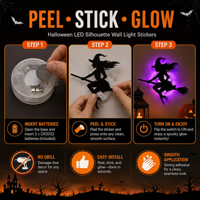 Halloween LED Silhouette Wall Light Stickers