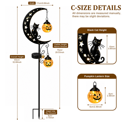 Halloween Garden Stake Light with Black Cat & Pumpkin