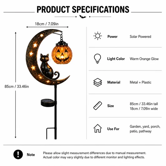 Halloween Garden Stake Light with Black Cat & Pumpkin