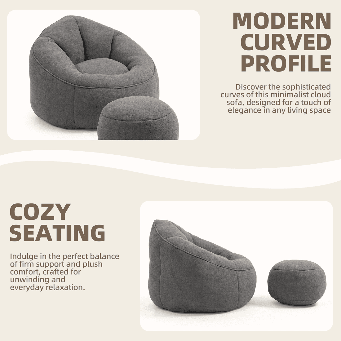Adult Lounge Bean Bag with Ottoman