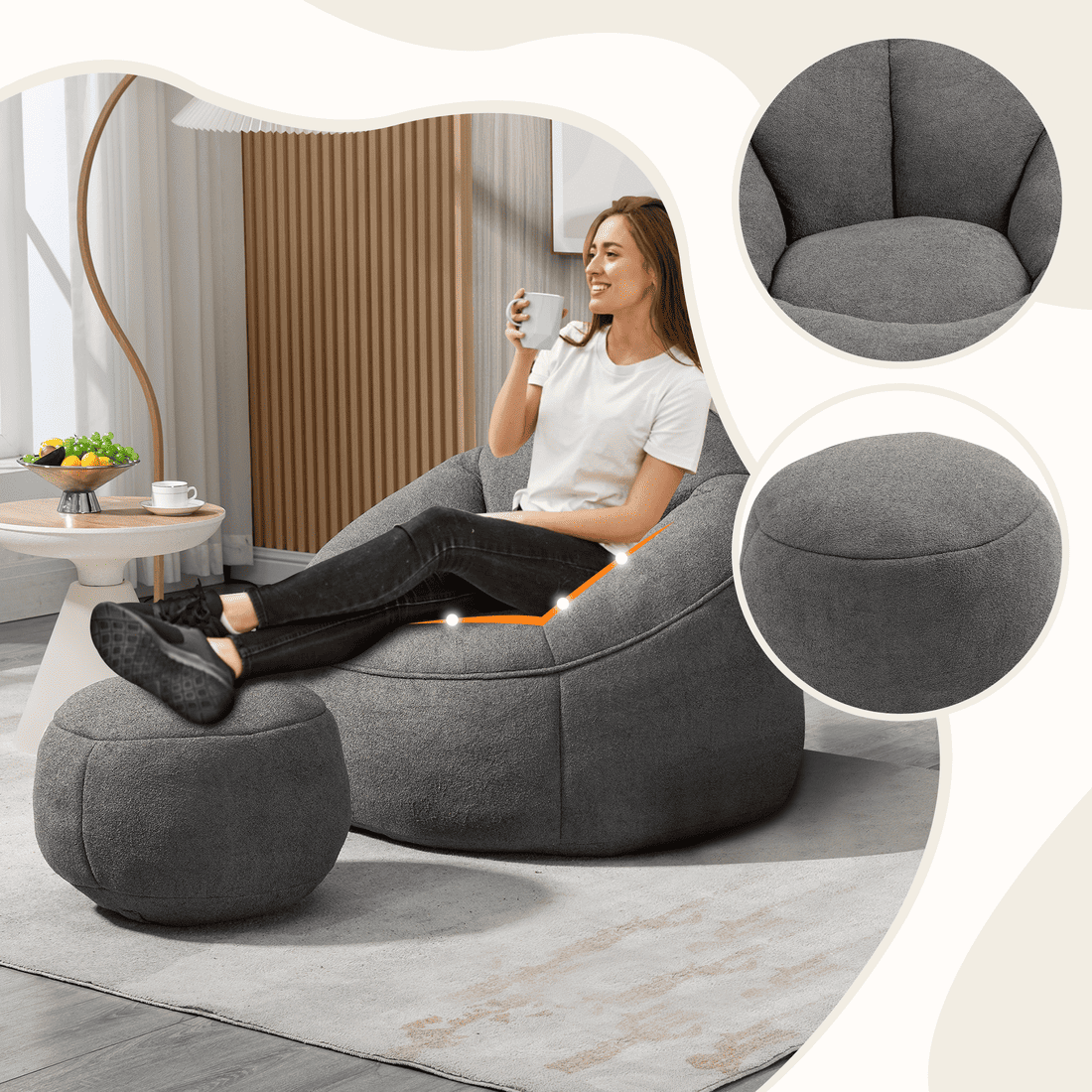 Adult Lounge Bean Bag with Ottoman