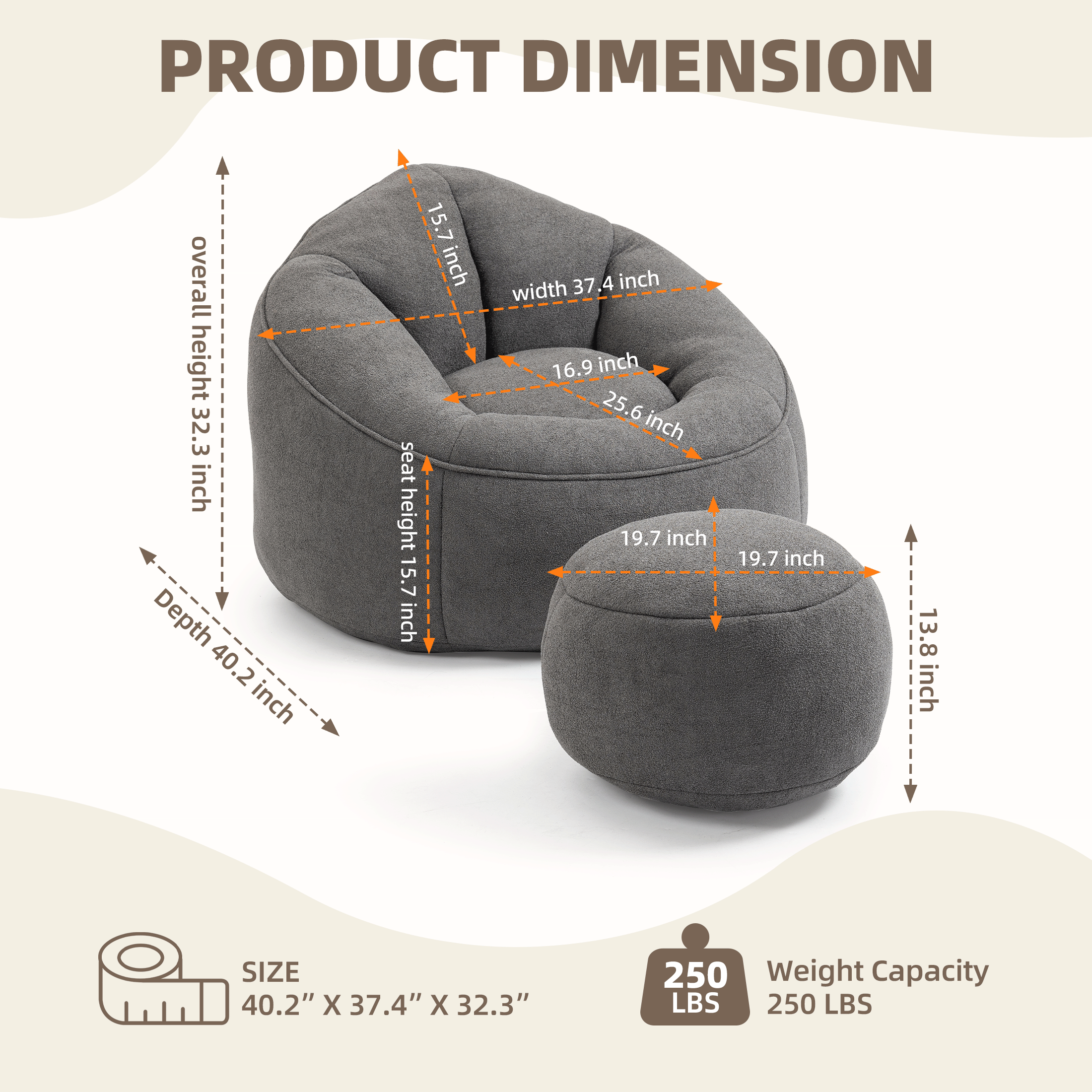 Adult Lounge Bean Bag with Ottoman