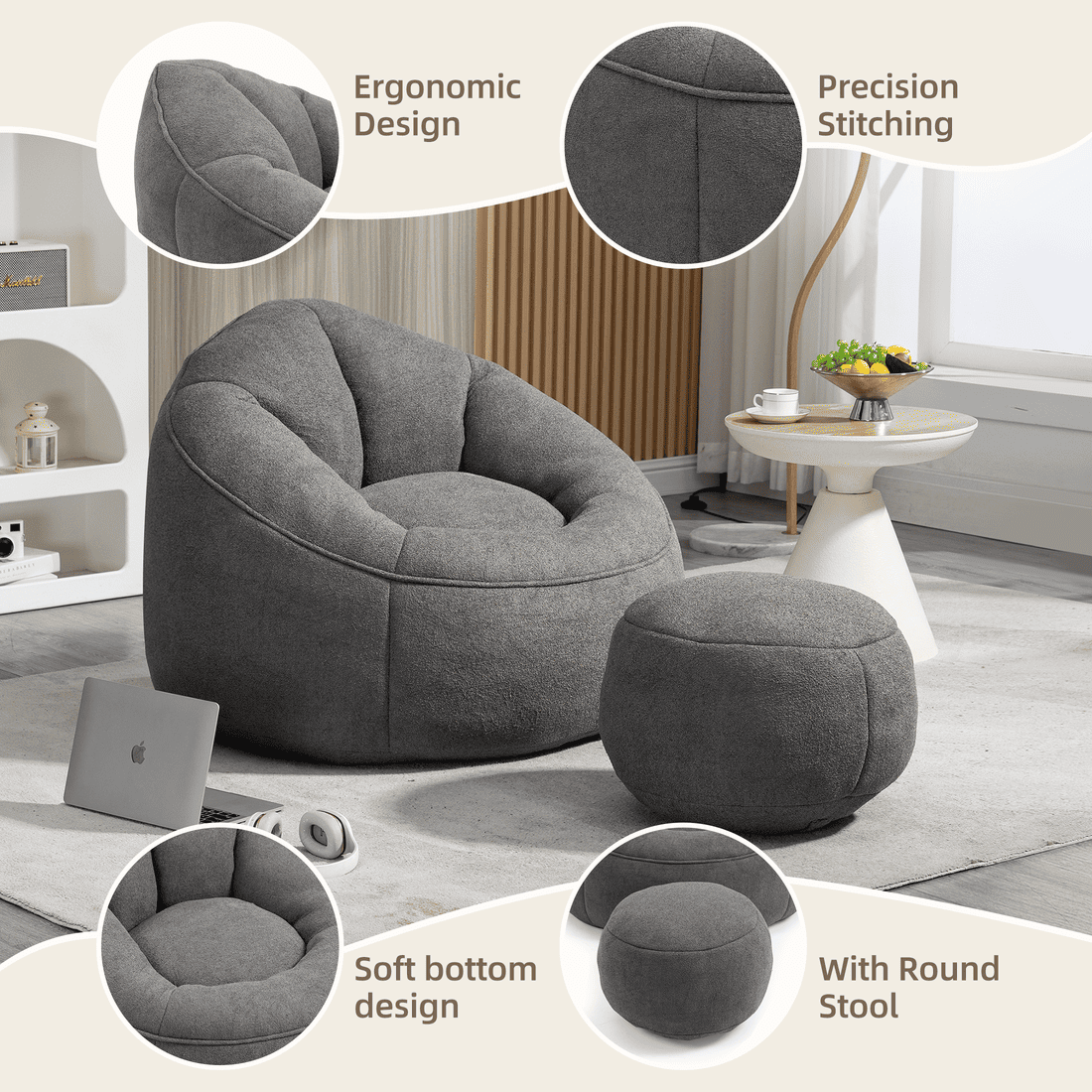 Adult Lounge Bean Bag with Ottoman