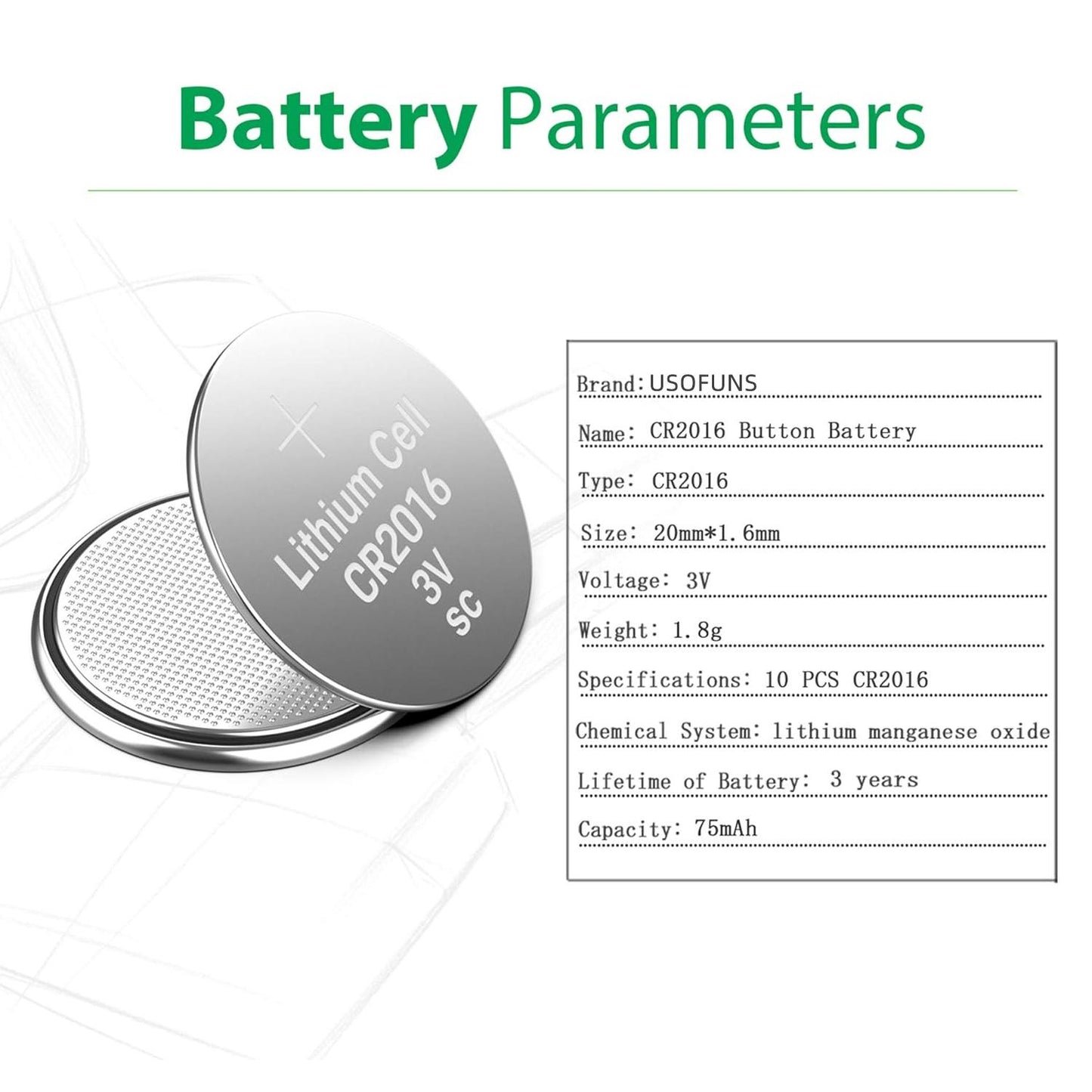 CR2016 3V Lithium Battery(10-Pack)