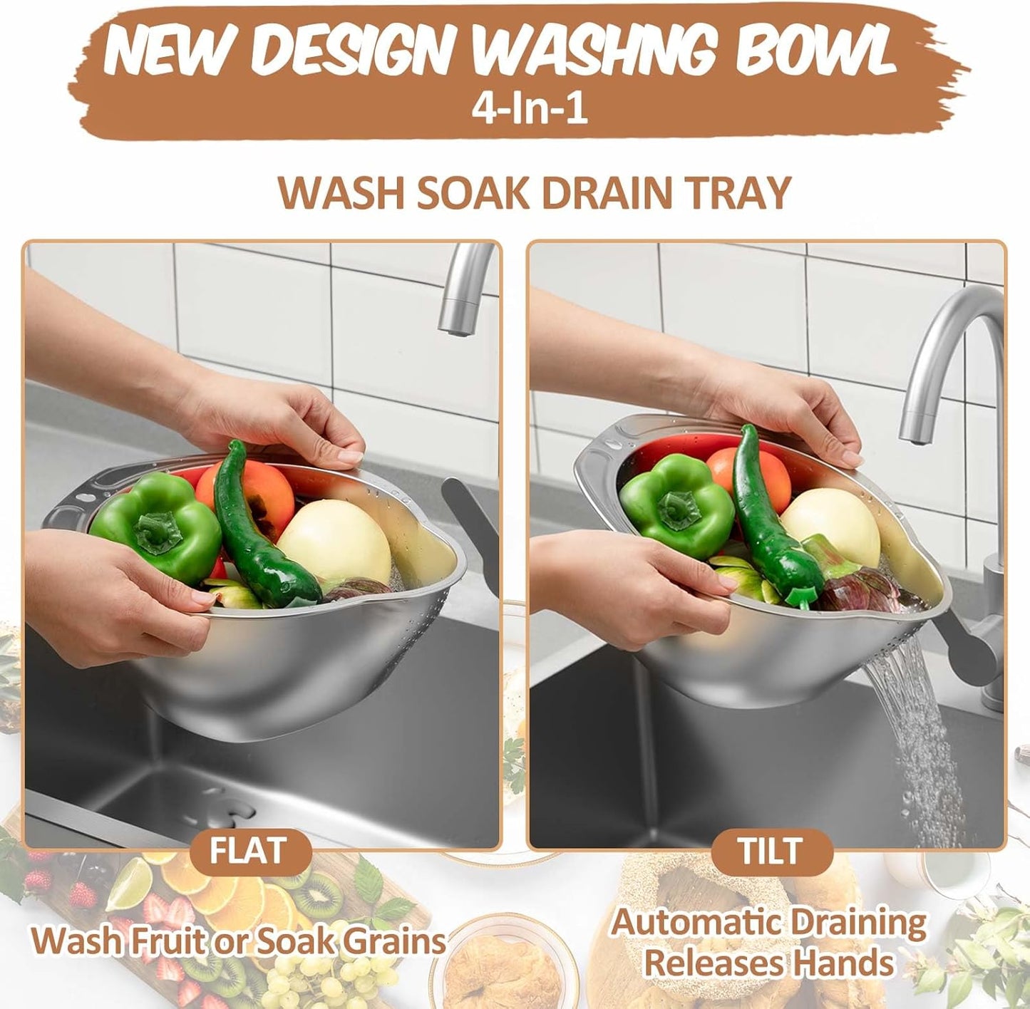 3 in 1 Multi-Functional Rice Washer Strainer Bowl