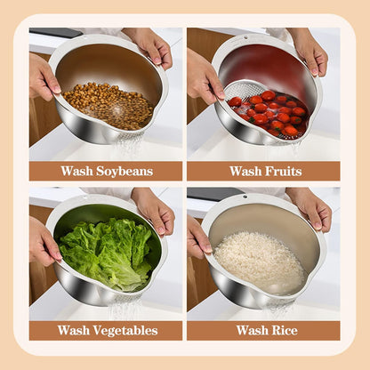 3 in 1 Multi-Functional Rice Washer Strainer Bowl