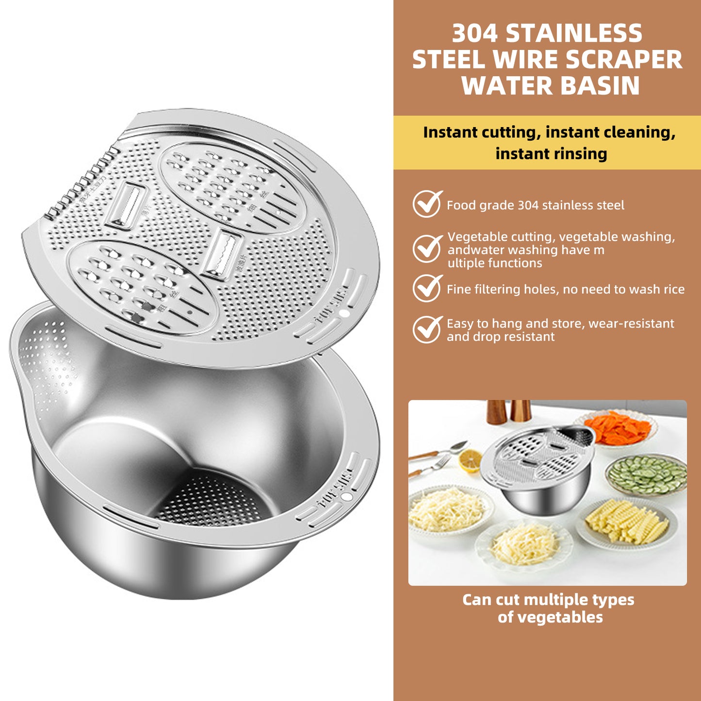 3 in 1 Multi-Functional Rice Washer Strainer Bowl