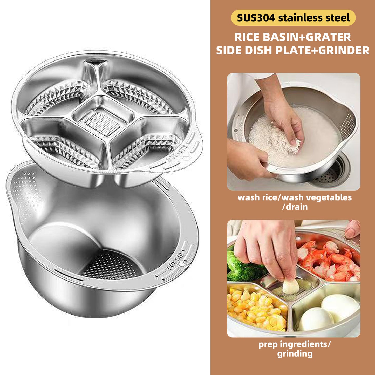 3 in 1 Multi-Functional Rice Washer Strainer Bowl