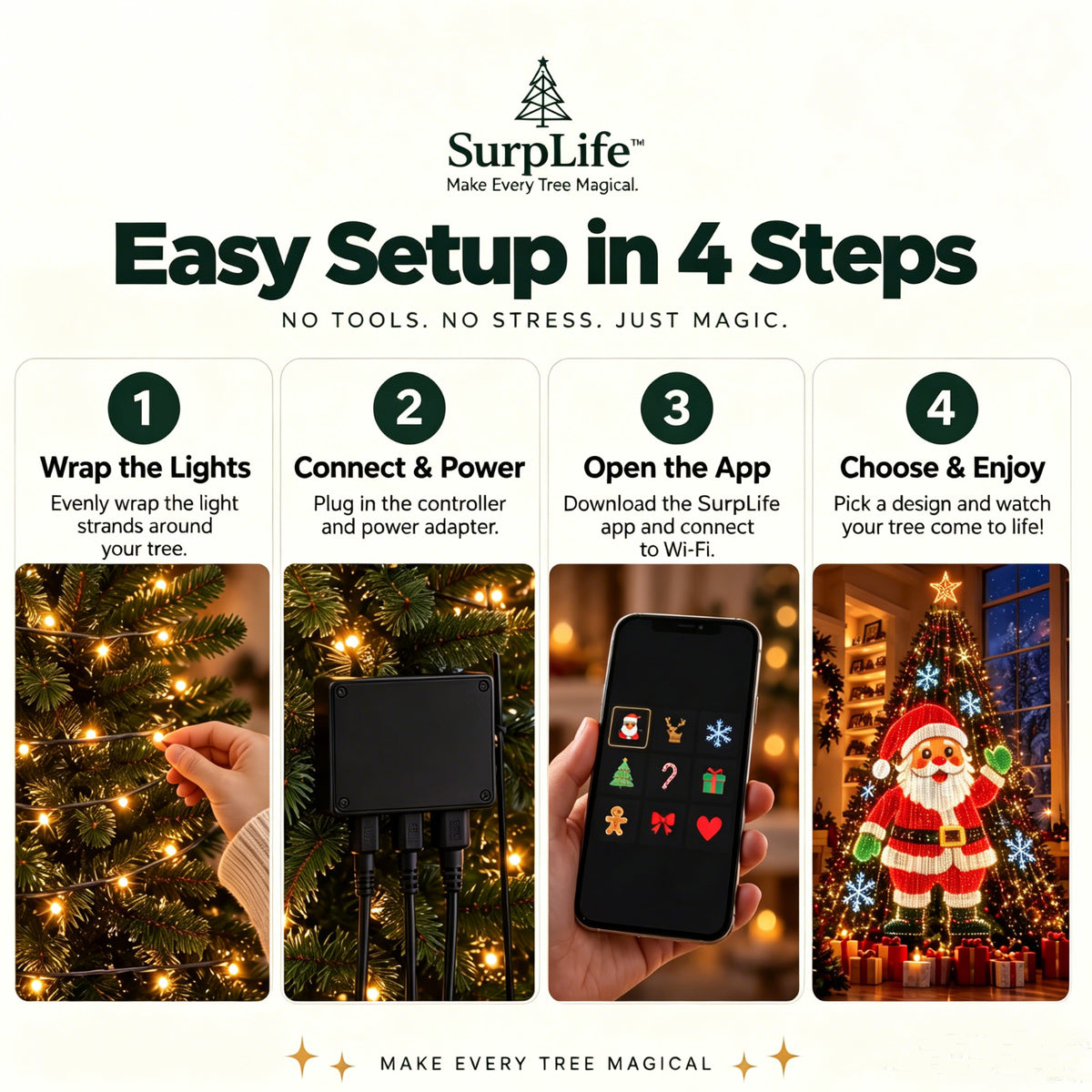 Smart Animated Christmas Tree Lights | Built-in Timer For Auto On/Off
