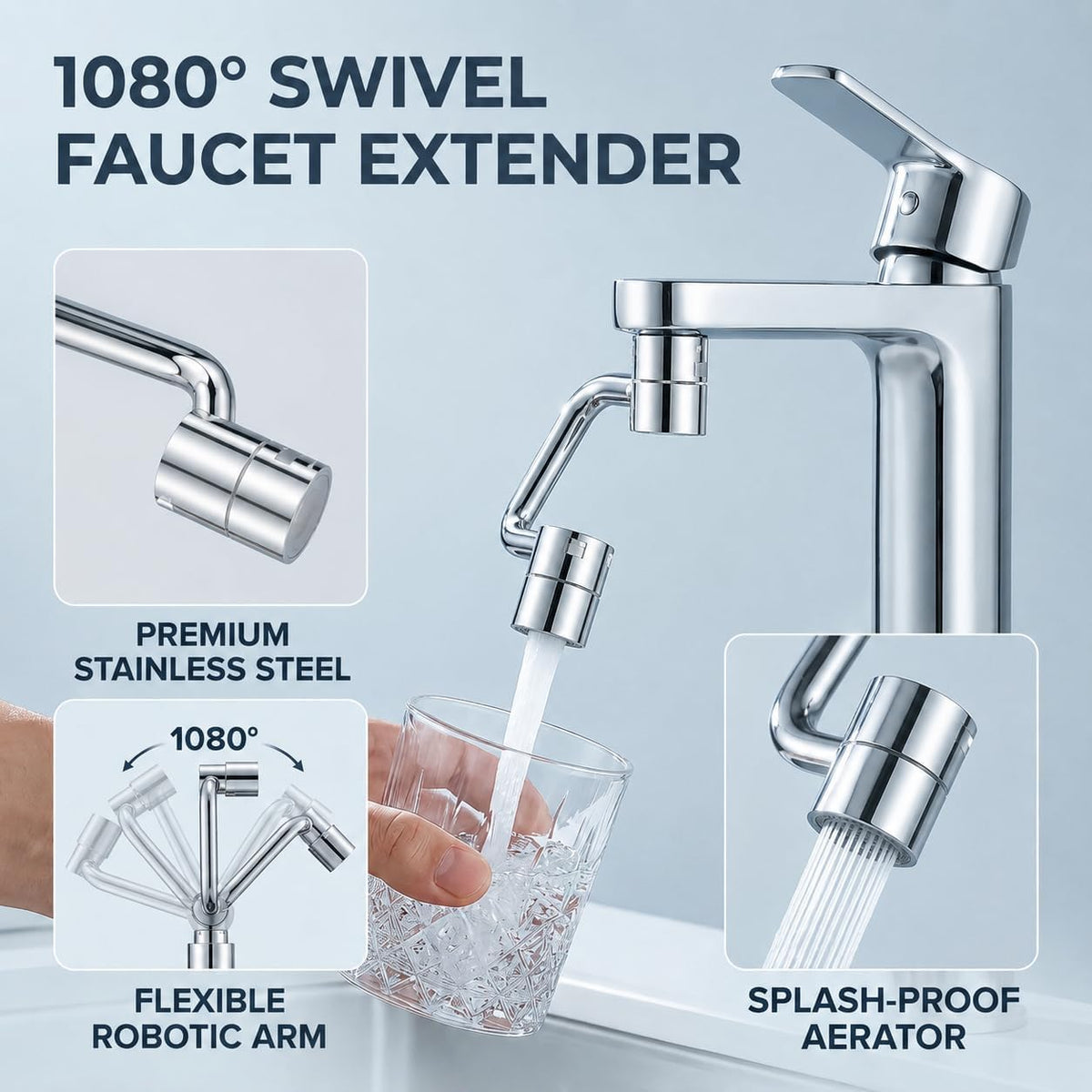 1080° Rotating Faucet Extender with 2 Spray Modes