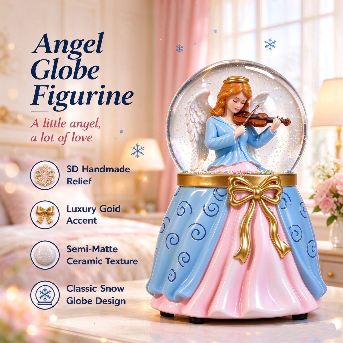 Violin Angel Snow Globe Figurine