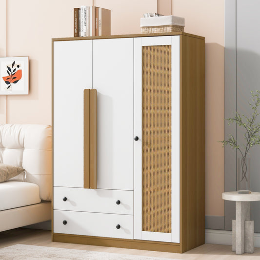 3-Door Wardrobe with Drawers-White