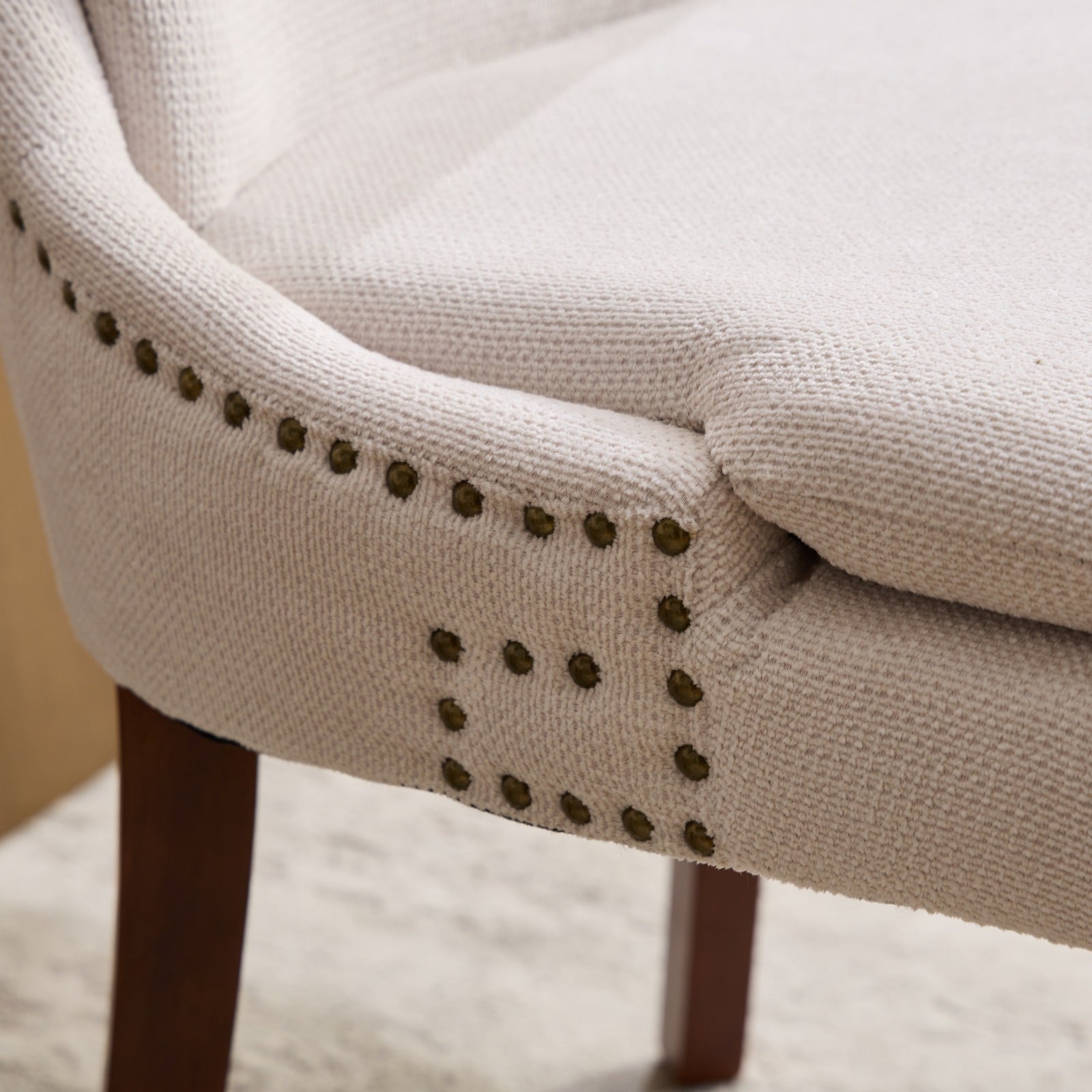 Upholstered Beige Dining Chairs Set of 2