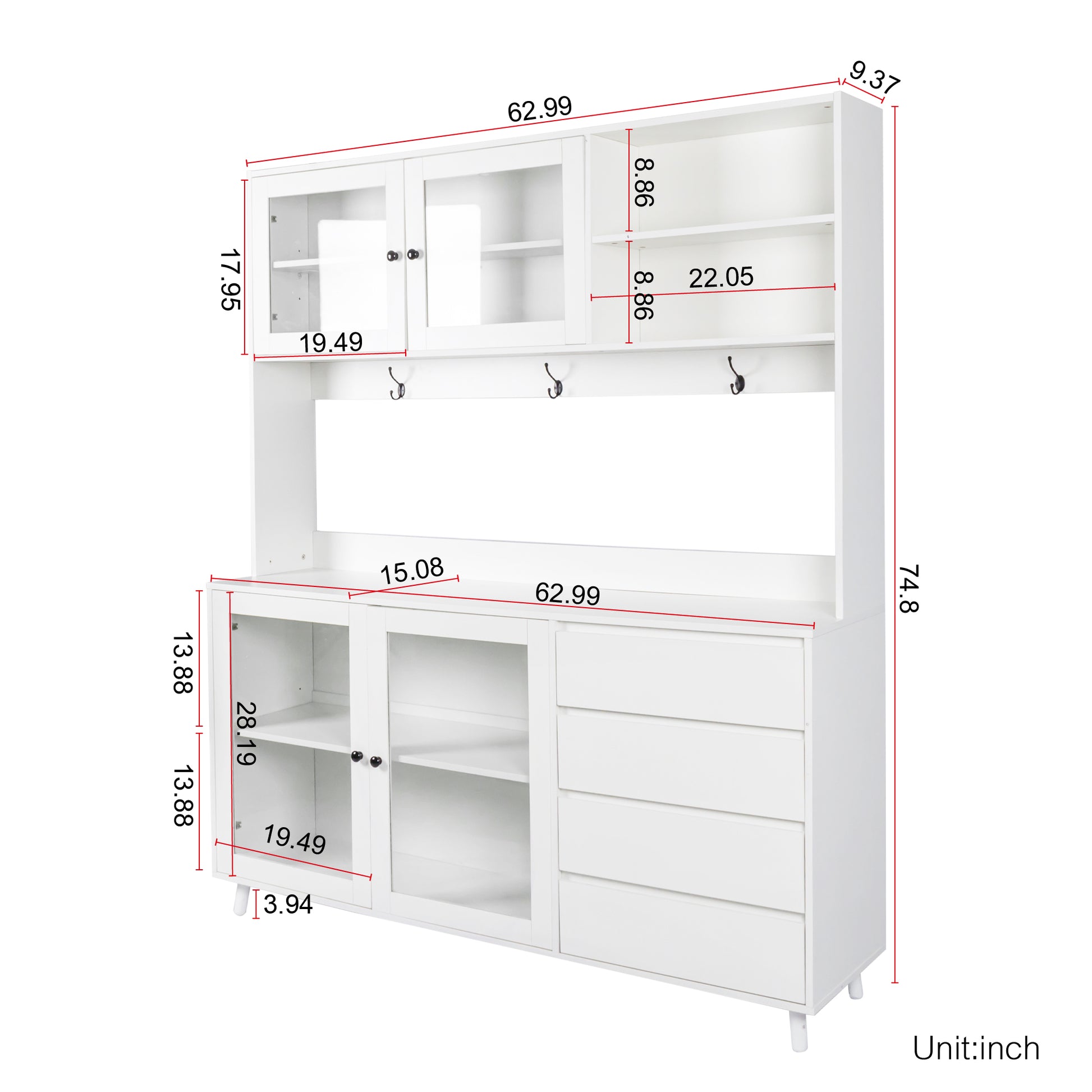 Three-layer White Pantry Cabinet with Drawers